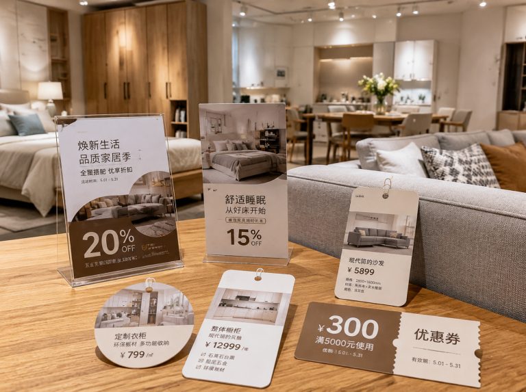 海勃湾区家具门店单页海报与吊牌